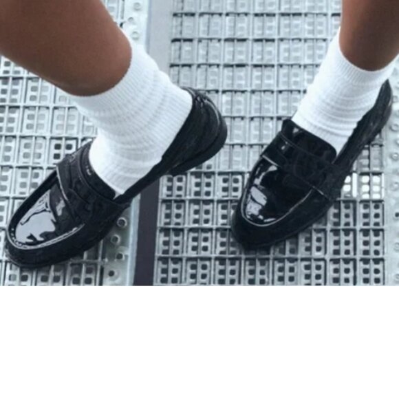 Zara Shoes - BNWT ZARA faux patent leather elevated penny loafers jet black (7.5)